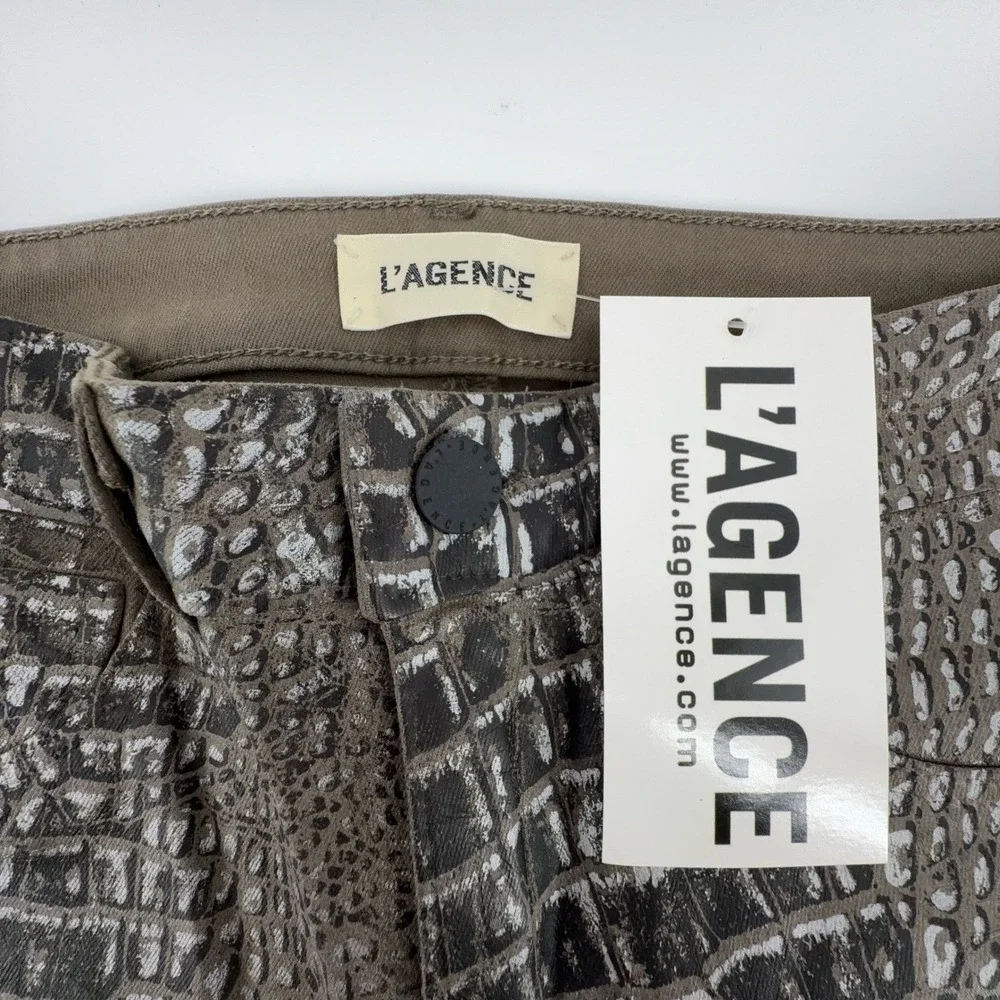 L'AGENCE Margot High Rise Skinny Jeans in Chestnut Black Croc Foil Size 25‎ NWT